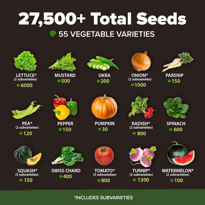 55 Vegetable Seeds Pack – 28,000+ 𝗨𝗦𝗔 Heirloom 𝗡𝗢𝗡-𝗚𝗠𝗢 Seeds for Planting – Spring, Fall, Winter Garden Kit – Survival Seed Vault for Preppers & Gardeners – Gift for Men & Women